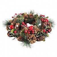 Подсвечник-венок "Рождественский этюд", на 4 свечи, с шишками и ягодами, 33 см, Kaemingk