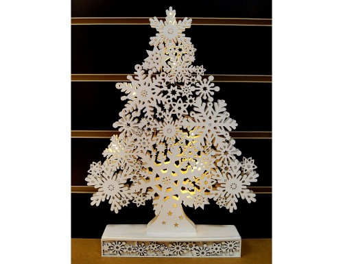 Новогодний светильник ЁЛОЧКА-СНЕЖИНКА, дерево, 8 теплых белых LED-огней, 39 см, на батарейках, STAR trading фото 3