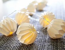 Электрогирлянда "Шарики оригами", белая, 10 тёплых белых LED-огней, прозрачный провод, таймер, батарейки, 2.25 м, STAR trading