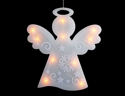 Светильник декоративный "Ангел" с подсветкой 10 теплыми белыми LED - светодиодиодами, батарейки, таймер, на присоске, 20,5х22 см, SNOWHOUSE