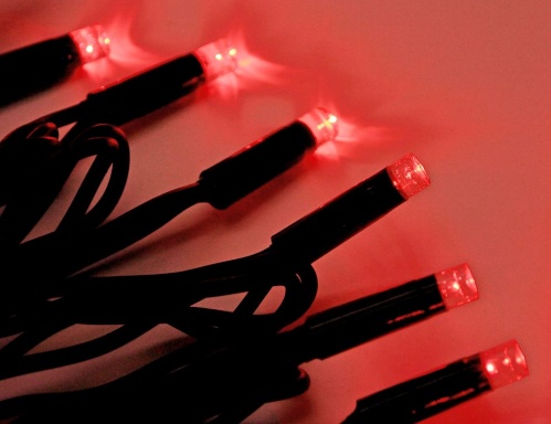 Электрогирлянда "Твинкл лайт" BLINKING RUBI (мерцающая 100%) 75 красных LED ламп, 10 м, коннектор, черный провод-каучук, уличная, LEGOLED фото 2