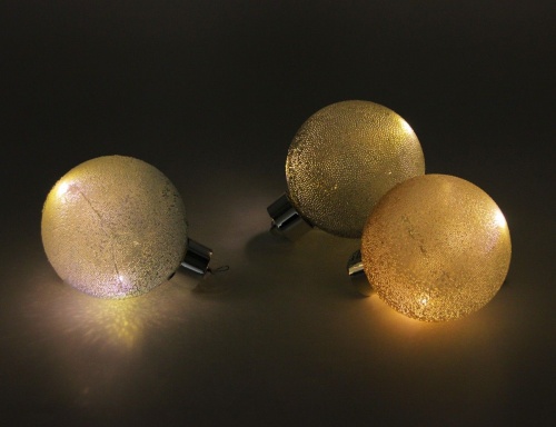 Набор светящихся ёлочных шаров "Лунные росинки", стекло, тёплые белые LED-огни, 8 см, 12 шт., батарейки, Koopman International фото 5