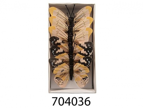 Набор "Зимние бабочки" на проволоке, перламутровый с глиттером, 10 см (упаковка 6 шт.), разные модели, Kaemingk фото 6