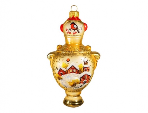 Ёлочная игрушка "Самовар", коллекция 'Золотой звон', стекло, 12 см, Ариель