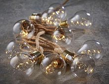 Электрогирлянда "Гэбби" ретро лампы, 10 ламп, 50 тёплых белых микро LED-огней, 3,15+5 м, джутовый провод, Edelman