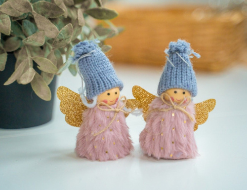 Ёлочная игрушка АНГЕЛОЧЕК ШУККИ, текстиль, в шубке, 10 см, 2 шт., Due Esse Christmas