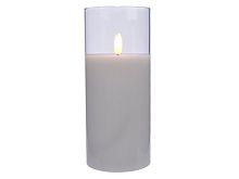 Электрическая восковая свеча "Фьёга" в стеклянном стакане, белая, тёплый белый мерцающий LED-огонь, 'натуральный фитилёк', таймер, Kaemingk