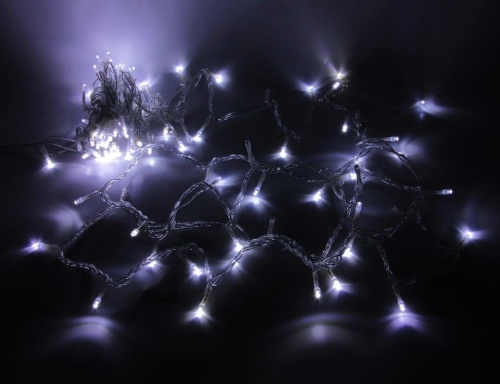 Электрогирлянда "Нить мерцающая с колпачками", 100 теплых белых LED ламп, мерцание холодным белым светом, 10 м, коннектор, 24V, прозрачный PVC провод, Laitcom фото 2