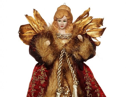 Новогодняя фигурка - ёлочная верхушка "Ангел вирджиния" малая, фарфор, текстиль, красная, 20 см, Goodwill фото 2