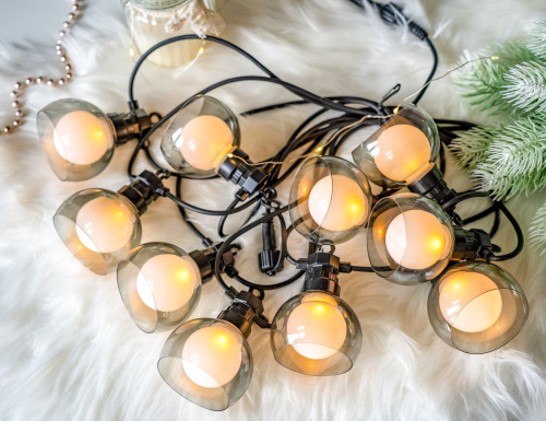 Светодиодная гирлянда из лампочек Party Lights - ТЁПЛЫЕ СУМЕРКИ, 10 тёплых белых LED-огней, 5 м, коннектор, чёрный провод, уличная, Winter Deco фото 2