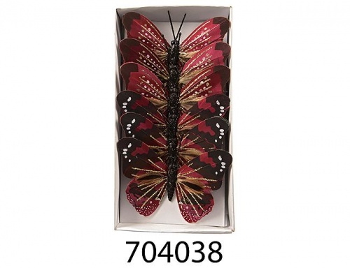 Набор "Зимние бабочки" на проволоке, перламутровый с глиттером, 10 см (упаковка 6 шт.), разные модели, Kaemingk фото 2