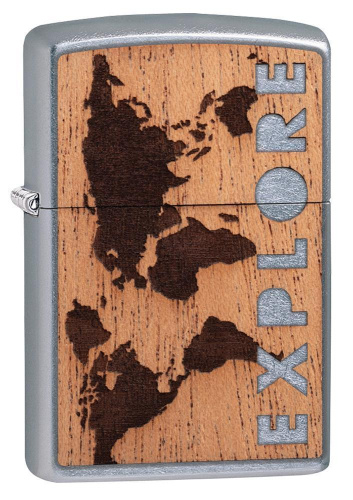 Зажигалка Zippo Woodchuck USA Explore, латунь/сталь/дерево, серебристая, матовая фото 2