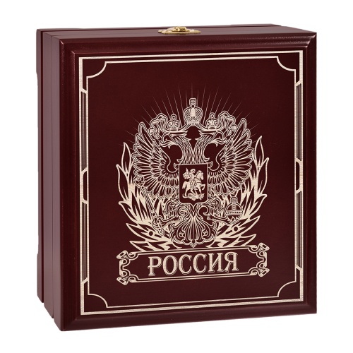 Подстаканник подарочный никелированный с позолочением "Герб РФ" в деревянной шкатулке фото 2