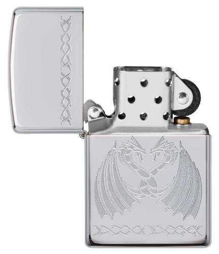 Зажигалка Zippo Dancing Dragons с покрытием High Polish Chrome, латунь/сталь, серебро, 36x12x56 мм фото 2