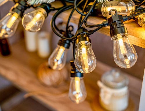 Светодиодная гирлянда из лампочек Party Lights – ЭДИСОН-ПАТИ, 20 тёплых белых LED-огней, 10 м, коннектор, чёрный провод, уличная, Winter Deco фото 4