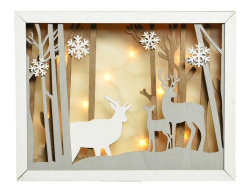 Светящаяся объемная композиция "Олени и снежинки", дерево, тёплые белые LED-огни, 39x5x30 см, Kaemingk фото 2