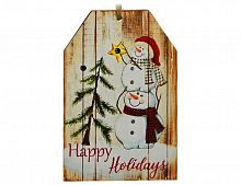 Светящаяся ёлочная игрушка "Снеговичковый позитив" (Happy Holidays), MDF, 2 тёплых белых LED-огня, 8х12 см, Kaemingk