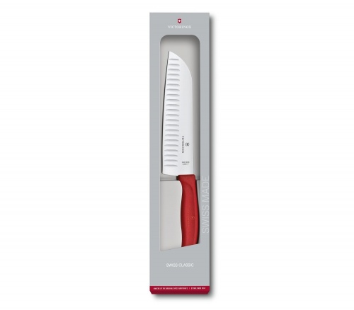 Нож Victorinox сантоку, лезвие 17 см прямое, красный фото 2