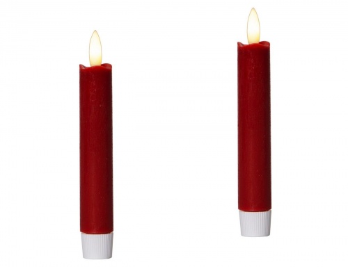 Светодиодные свечи SHORT ANTIQUE, восковые, красные, тёплые белые LED-огни, эффект живого пламени, 15х2.1 см, таймер, батарейки (2 шт.), STAR trading фото 2