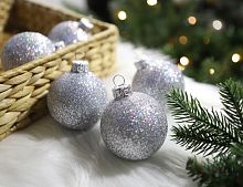 Набор стеклянных шаров МЕРЦАНИЕ серебряные, 5*62 мм, Елочка