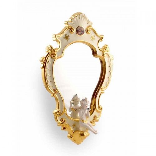 BAROQUE Зеркало с ангелом L37хН61 см, керамика, цвет кремовый, декор золото, swarovski