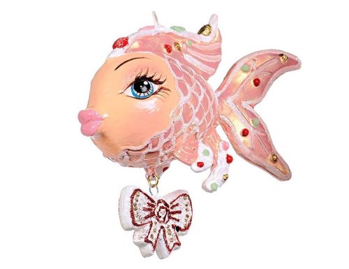 Елочная игрушка ПРЯНИЧНАЯ РЫБКА С БАНТИКОМ, полистоун, 10 см, Goodwill
