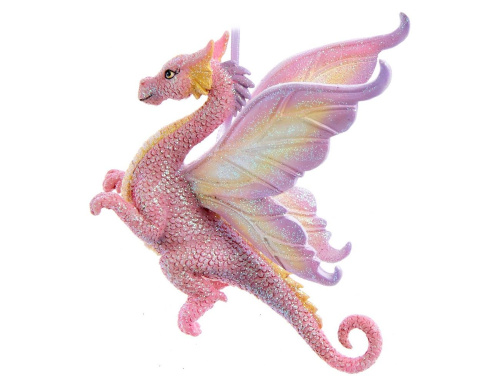 Ёлочная игрушка ДРАКОН ПАПИЙОН, полистоун, розовый, 10 см, Kurts Adler