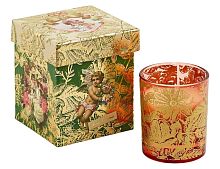 Свеча с стеклянном стакане РОМАНТИКА РОЖДЕСТВА, Подарочная коробка - Музыкальная шкатулка, стекло, красная с золотым, 9 см, EDG