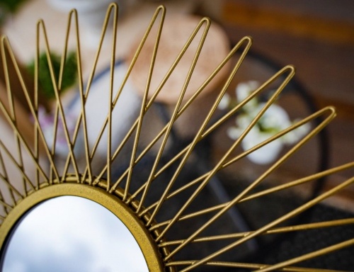 Зеркало "Солнце", оправа - металл, золотое, 30 см, Koopman International фото 2