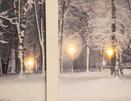Светящееся панно ОКОШКО С ВИДОМ НА ПАРК - ВЕЧЕР, дерево, 6 тёплых белых LED-огней, 2.5x37x50 см, батарейки, Kaemingk фото 3