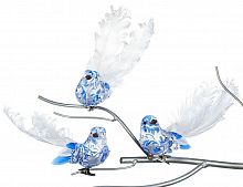 Украшение "Птичка-очарование" на клипсе, перо, текстиль, белая с голубым, 17 см, в асс., Goodwill
