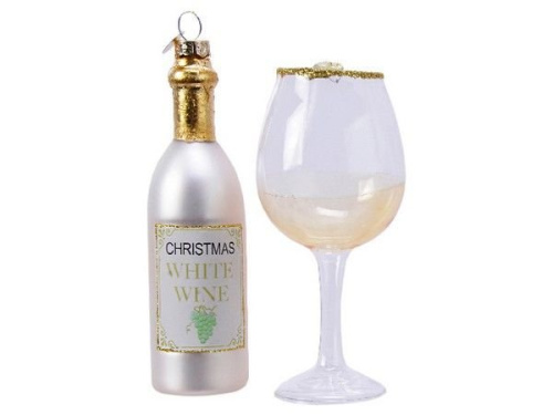 Набор ёлочных игрушек MAGIC WINE (бутылочка и бокал), стекло, 12.5 и 13.5 см, Kaemingk