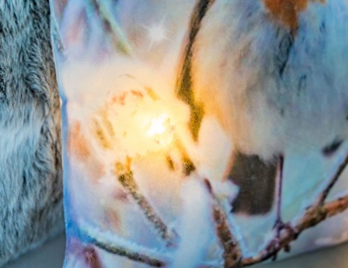 Светящаяся подушка ЗАРЯНКА НА ВЕТКЕ, 4 тёплых белых LED-огня, 45х45 см, батарейки, Peha Magic фото 2