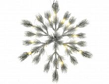 Хвойная композиция "Снежинка - сосновые кисточки" заснеженная, 20 прозрачных огней, литая хвоя  (100% PE), 39 см, Kaemingk