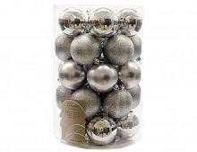 Набор пластиковых шаров "Серебряная коллекция" (глянцевые, матовые, глиттер), Kaemingk