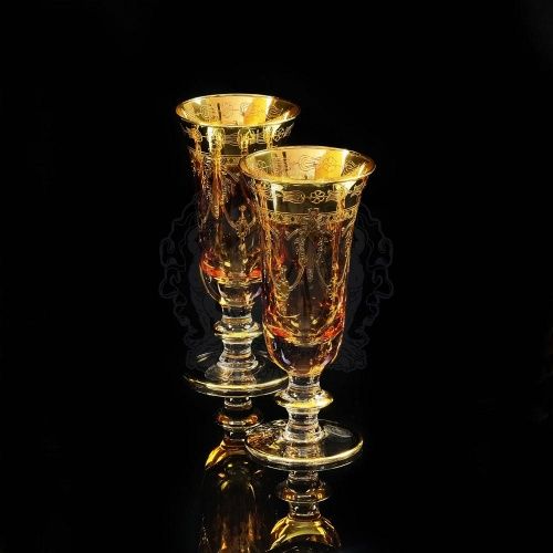 DINASTIA  AMBRA Бокал для шампанского, набор 2 шт, хрусталь янтарный/декор золото 24К фото 2