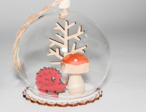 Стеклянный елочный шар с фигуркой "Лесной зверёк", стекло, дерево, 8 см, Peha Magic фото 2