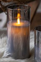 Восковая светодиодная свеча в стакане "Танцующее пламя", тёплый белый LED-огонь, батарейки,  Edelman, Mica