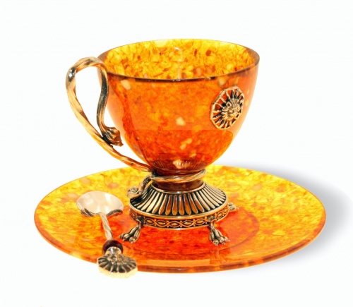 Чашка чайная "Цезарь" из янтаря с ложечкой, 11203 фото 2