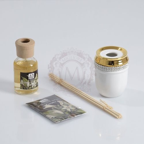 DUBAI Стакан для ароматических палочек D7хН9,5 см, керамика, цвет белый, декор золото, swarovski фото 2