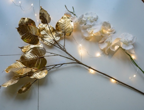 Декоративная ветка "Листья роскоши", золотая, 60 см, EDG