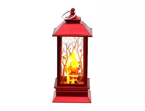 Светящаяся ёлочная игрушка "Фонарик - лесной праздник - санта с птицами", с LED-свечой, 13х5 см, батарейки, Sigro