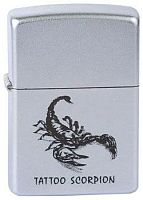 Зажигалка Zippo №205 Tattoo scorpion с покрытием Satin Chrome™, латунь/сталь, серебристая, матовая,