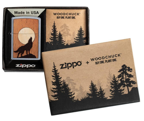 Зажигалка Zippo Wooodchuck с покрытием Street Chrome , латунь/сталь/дерево, серебристая, 36x12x56 мм фото 4