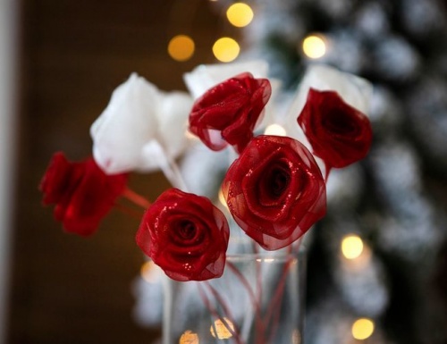 "Букет роз" из органзы, красный, 32 см, BILLIET фото 3