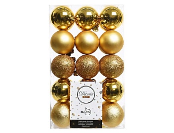 Набор пластиковых шаров "Золотая коллекция" (глянцевые, матовые, глиттер, матовый антик), 60 мм, упаковка 30 шт, Kaemingk