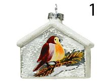 Ёлочная игрушка ПТИЧКА В ДОМИКЕ, стекло, 8 см, разные модели, Kaemingk (Decoris)