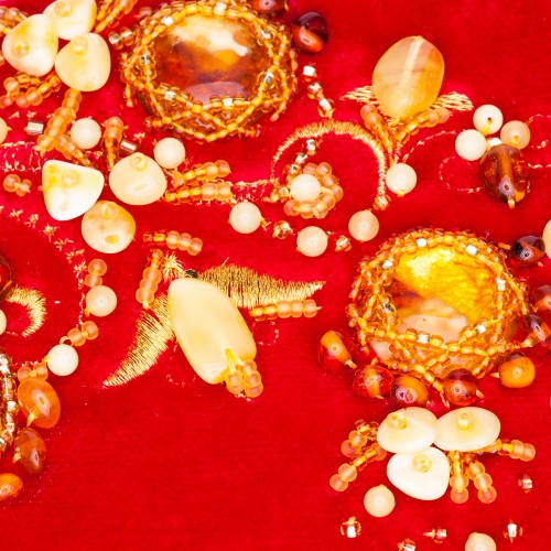 Косметичка бархатная, расшитая золотой нитью и янтарем, 1000 фото 4
