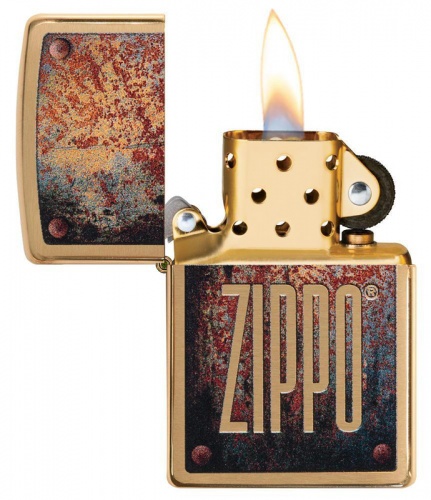 Зажигалка Zippo Rusty Plate Design с покрытием Brushed Brass, латунь/сталь, золотистая, матовая фото 6