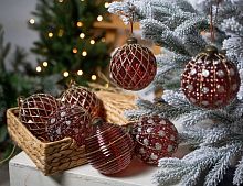 Набор стеклянных шаров РЕМБОЛЬ, красный, 10 см, 12 шт., Winter Deco